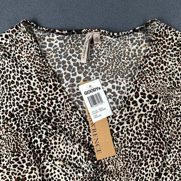 Susan Lawrence Leopard Print Top Med 3/4 Sleeve Ruched V-Neck Made In USA - Picture 3 of 11